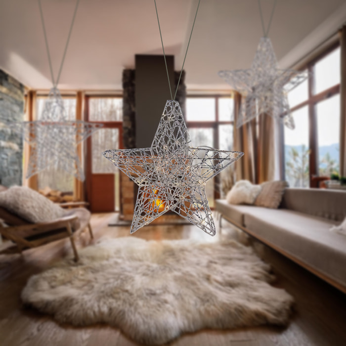 estrella luminosa plateada con 30 micro led 30x5x30cm