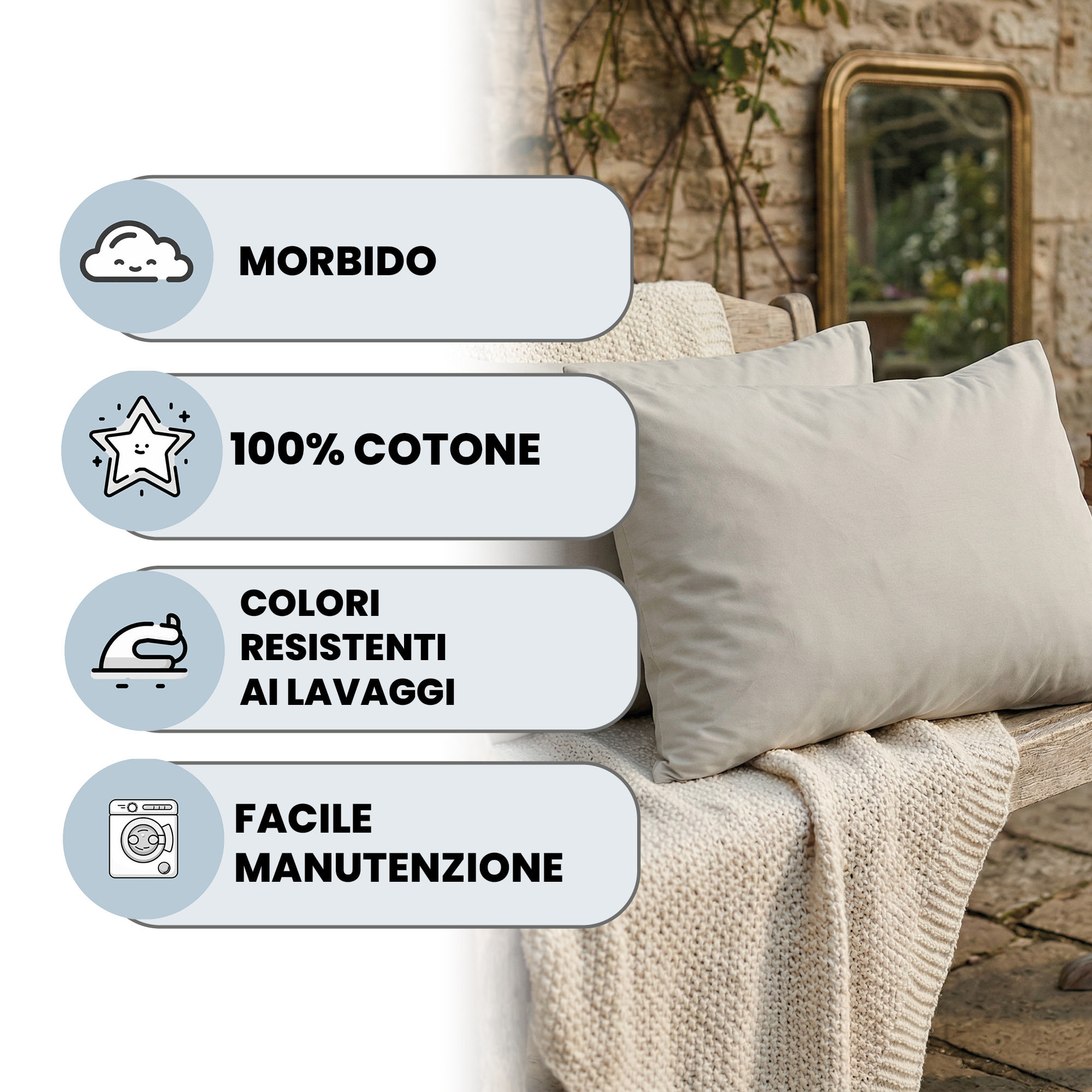 COPPIA FEDERE MAX COLOR, 100% Cotone, Made in Italy - PANNA