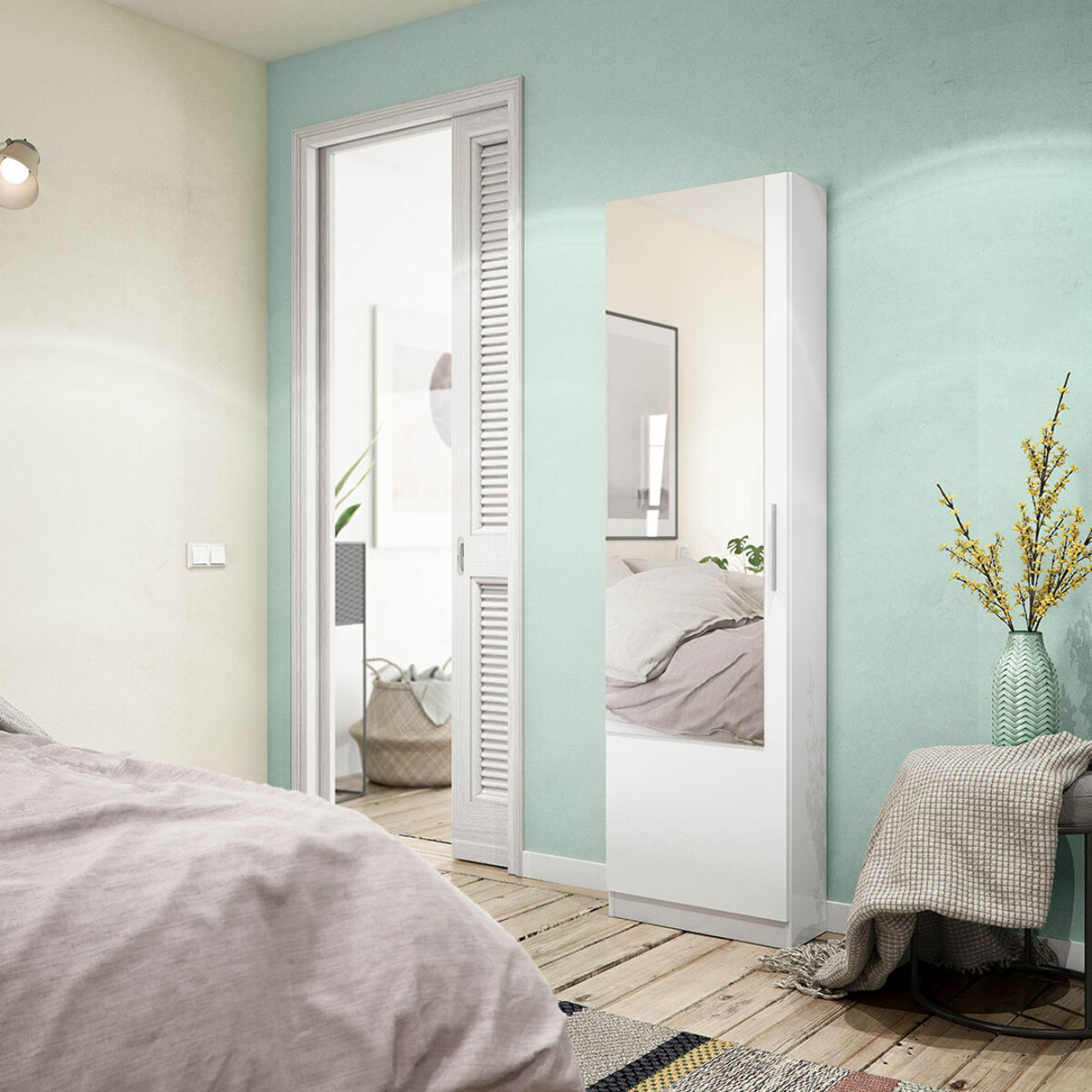 Armario Zapatero Suelo Con Espejo 180x50x22cm Blanco Artik