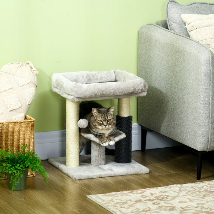 Rascador para Gatos Árbol para Gatos Altura 48 cm con 2 Postes Rascadores Cama Plataforma en U y Cepillo Bola Colgante Gris