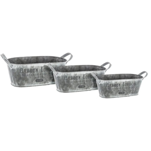 Set de 3 jardinieres métal gris