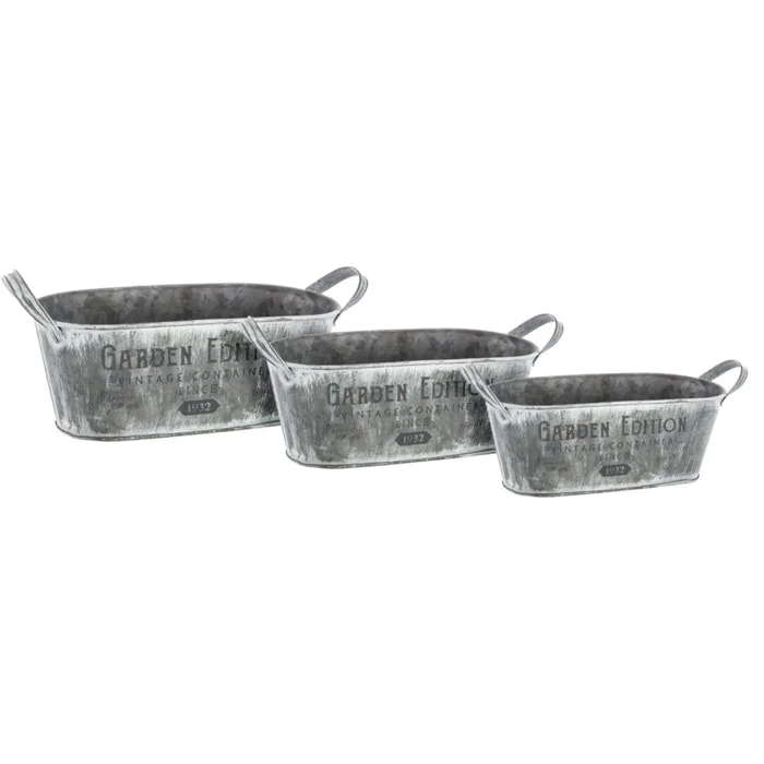 Set de 3 jardinieres métal gris