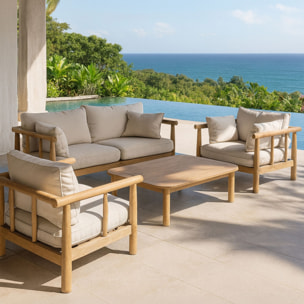 Salon de jardin en bois d'eucalyptus et coussins gris 4 places NOSARA