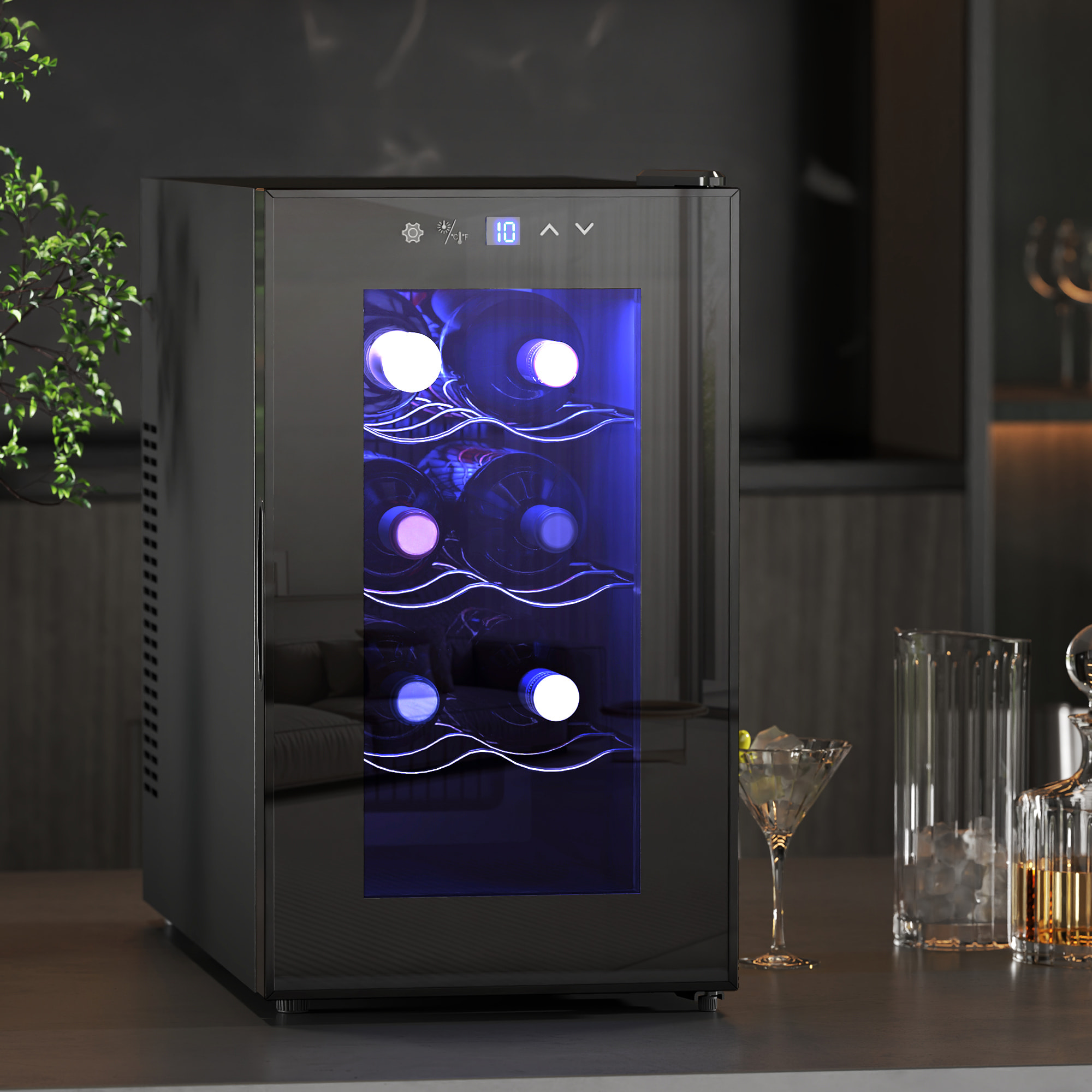 Vinoteca 8 Botellas, Nevera para Vinos con Doble Refrigeración Termoeléctrica, Temperatura Ajustable 8-18℃, Puerta de Vidrio, Anti-UV, Pantalla LED Táctil, Luz Interior, Negro