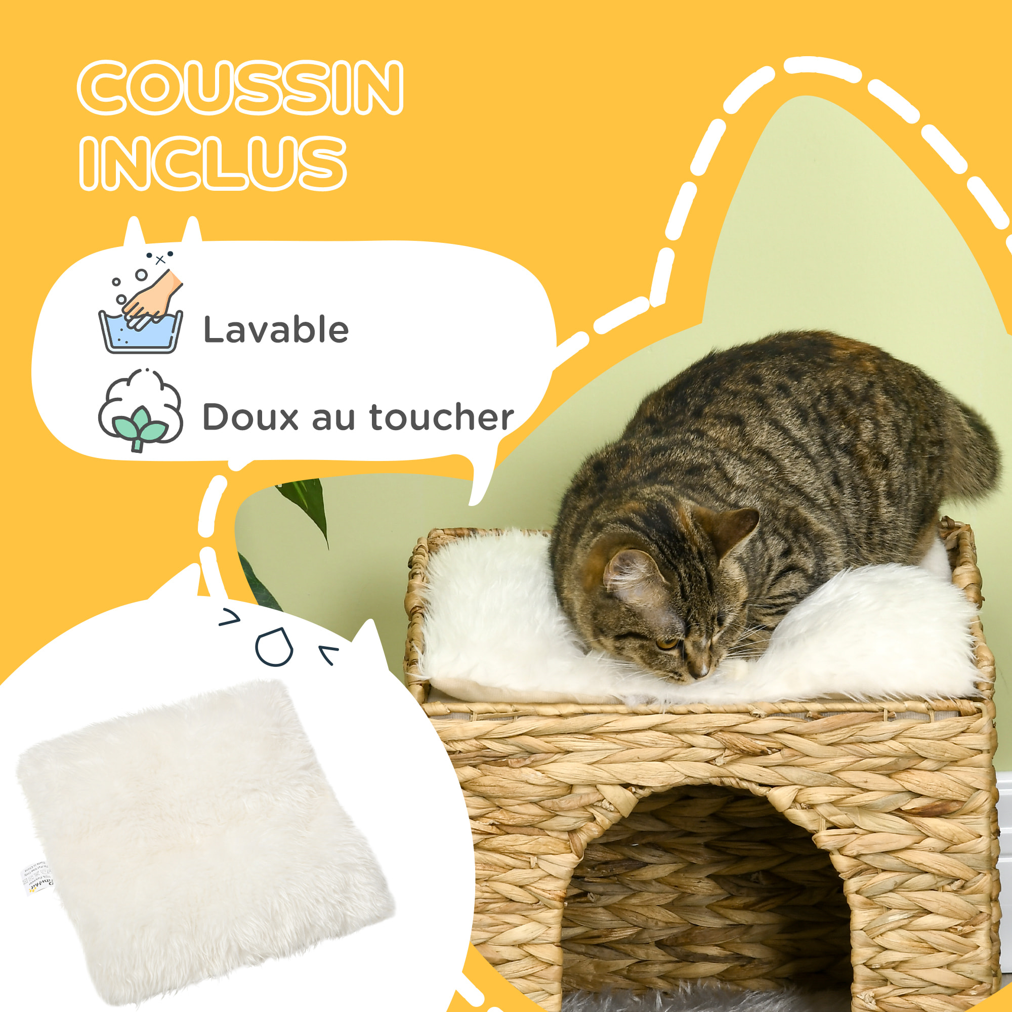 Panier chat lit chat cosy grand confort dim. Ø 37 x 41H cm coussins doux inclus jacinthe d'eau