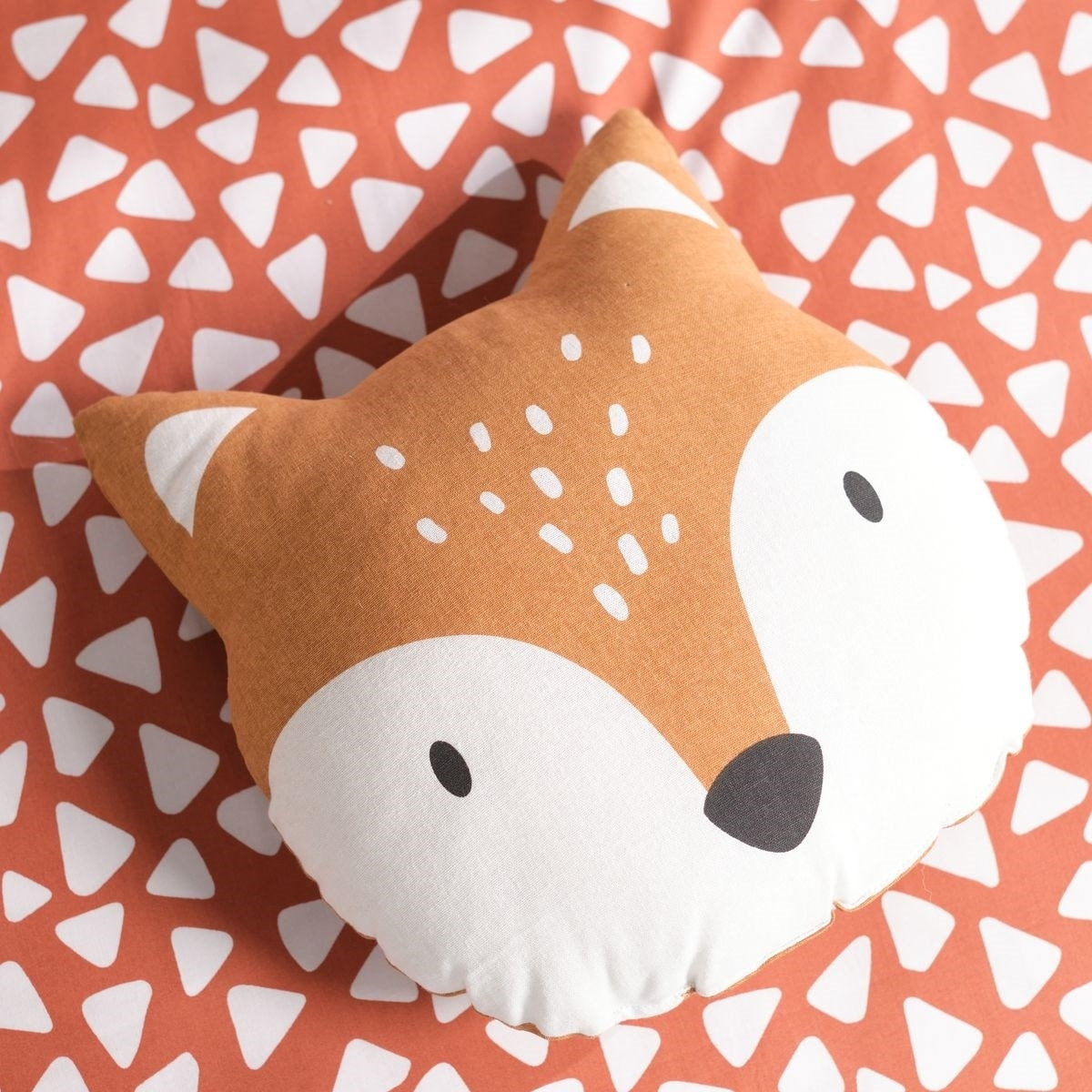 Coussin imprimé animalier coton FUNNY RENARD orange