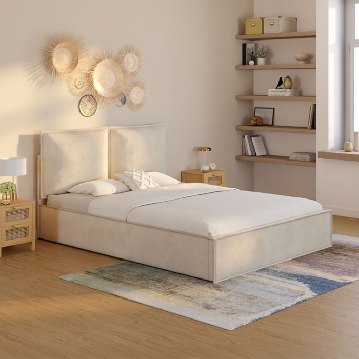Lit coffre Lilou 140x190cm en velours beige