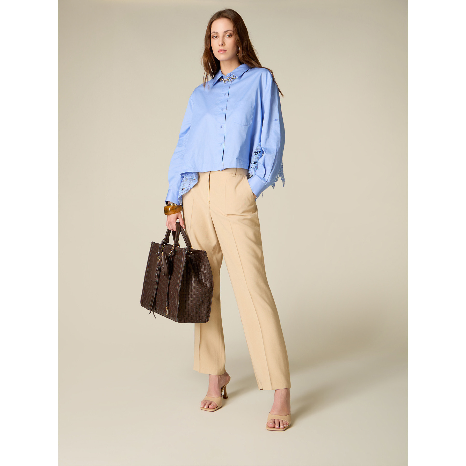 Oltre - Pantaloni chinos in misto viscosa - Beige