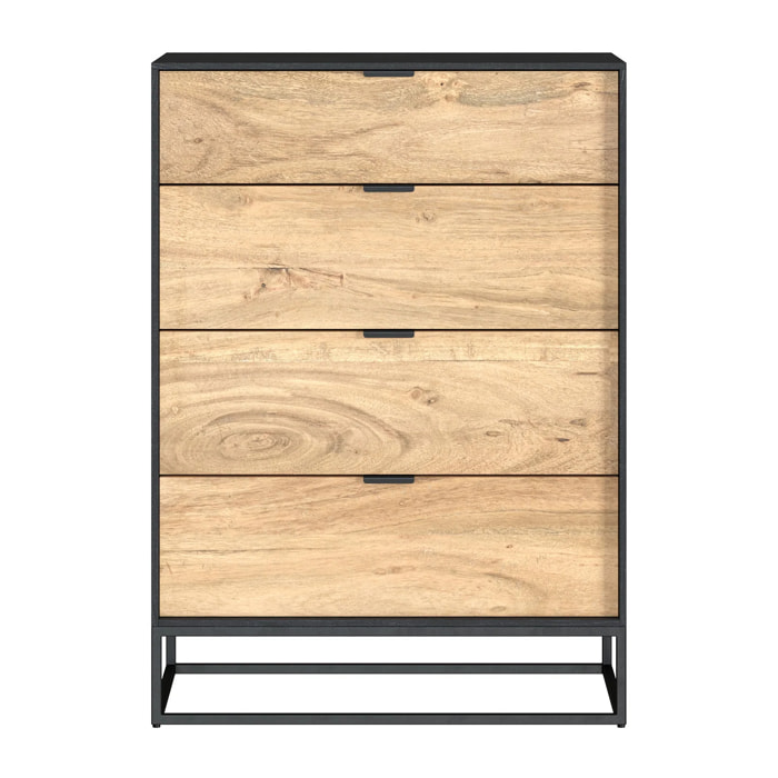 Commode 4 tiroirs en bois d'acacia et pieds en métal - Jakson