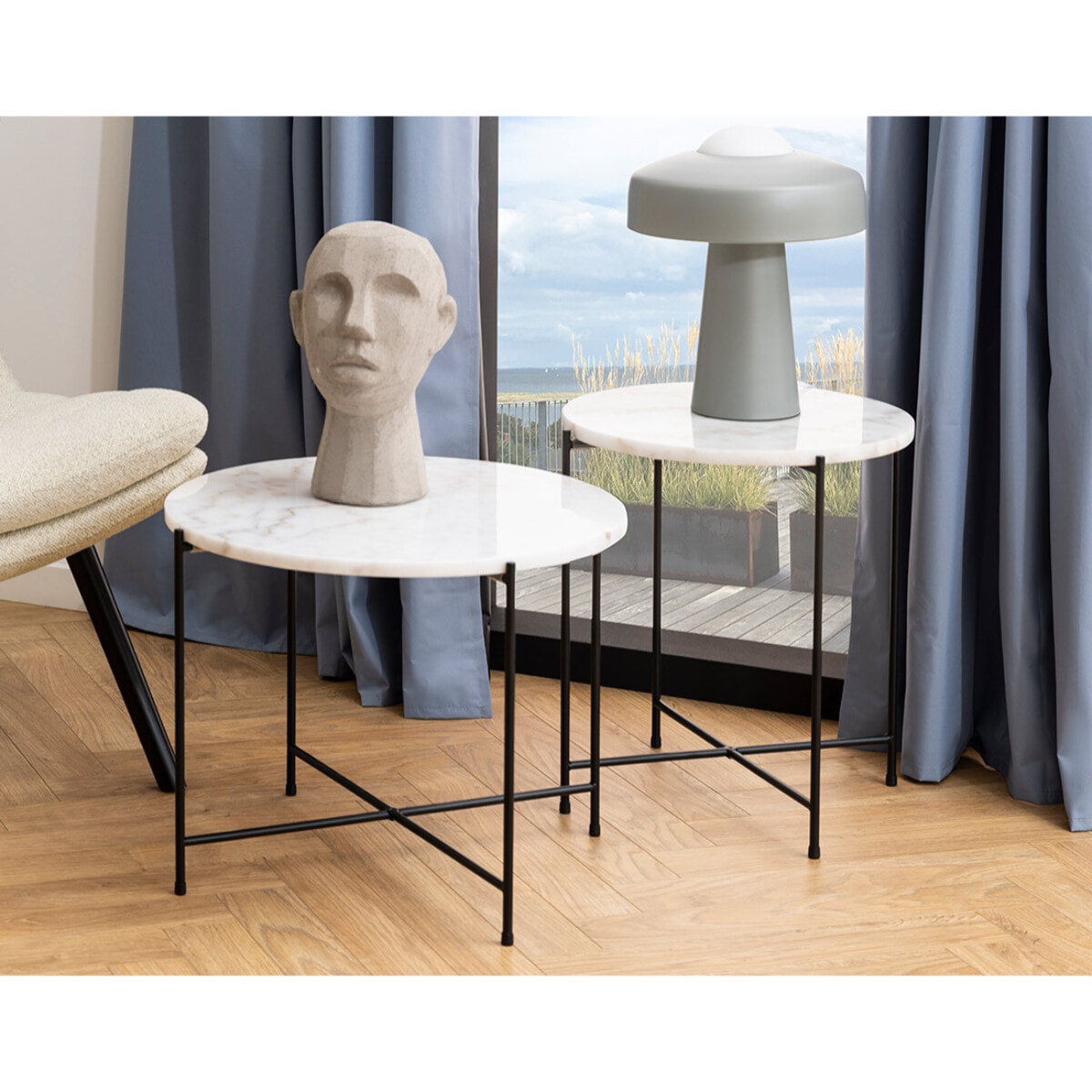 Ezaro - table basse - 52 cm - plateau en marbre - pieds en acier - Blanc
