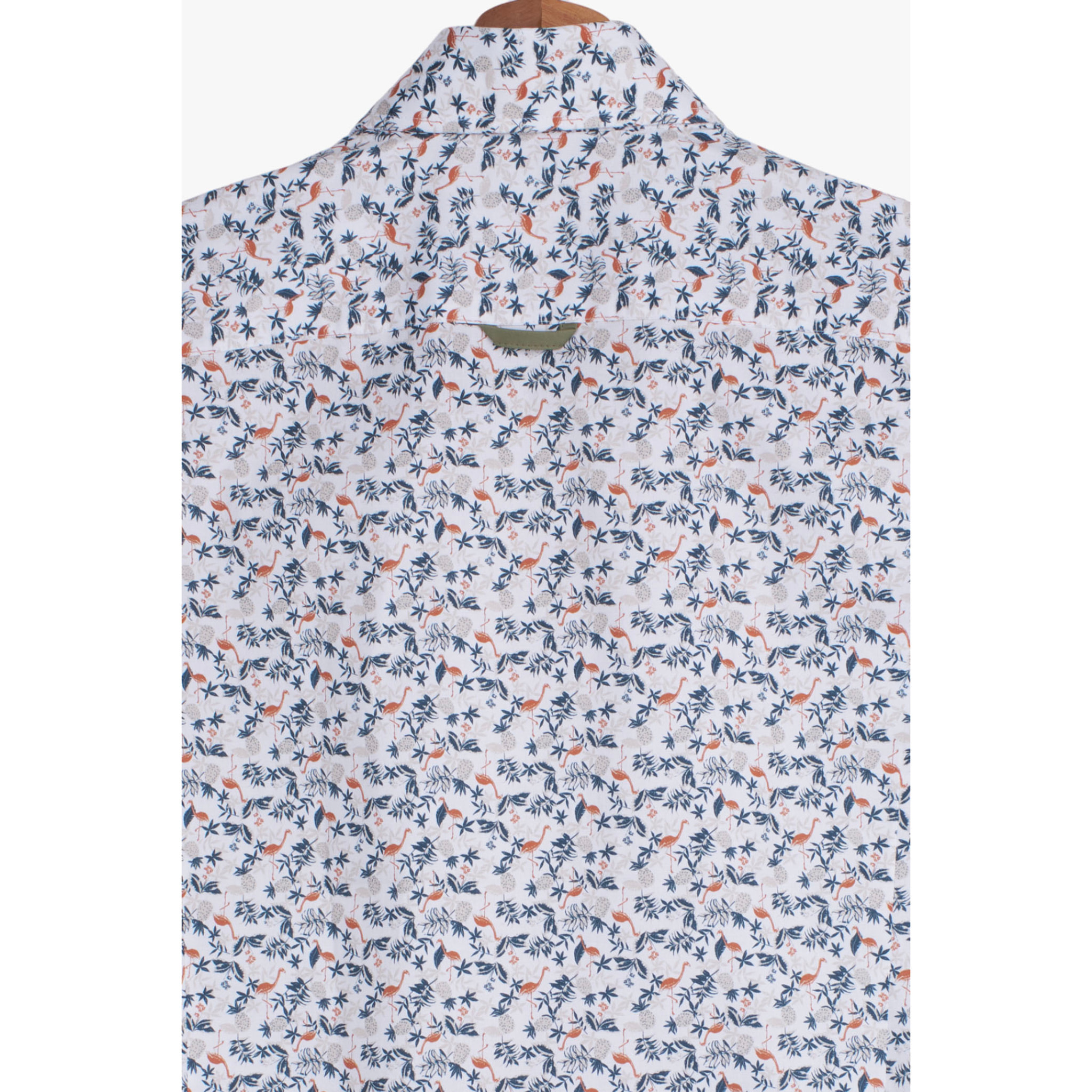 camicia uomo 1 bottone button down slim Popeline Stampato BIANCO E VERDE SCURO