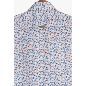 camicia uomo 1 bottone button down slim Popeline Stampato BIANCO E VERDE SCURO