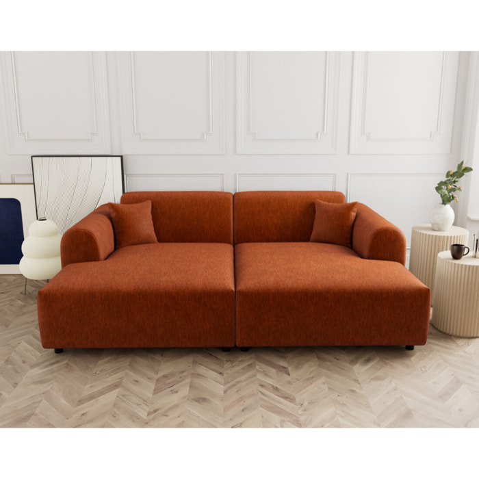 Aumance - canapé droit 4 places avec double méridienne assise profonde en velours texturé - Terracotta