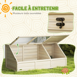 Maison enclos pour tortues - espace niche et enclos - porte haute verrouillable - bois naturel