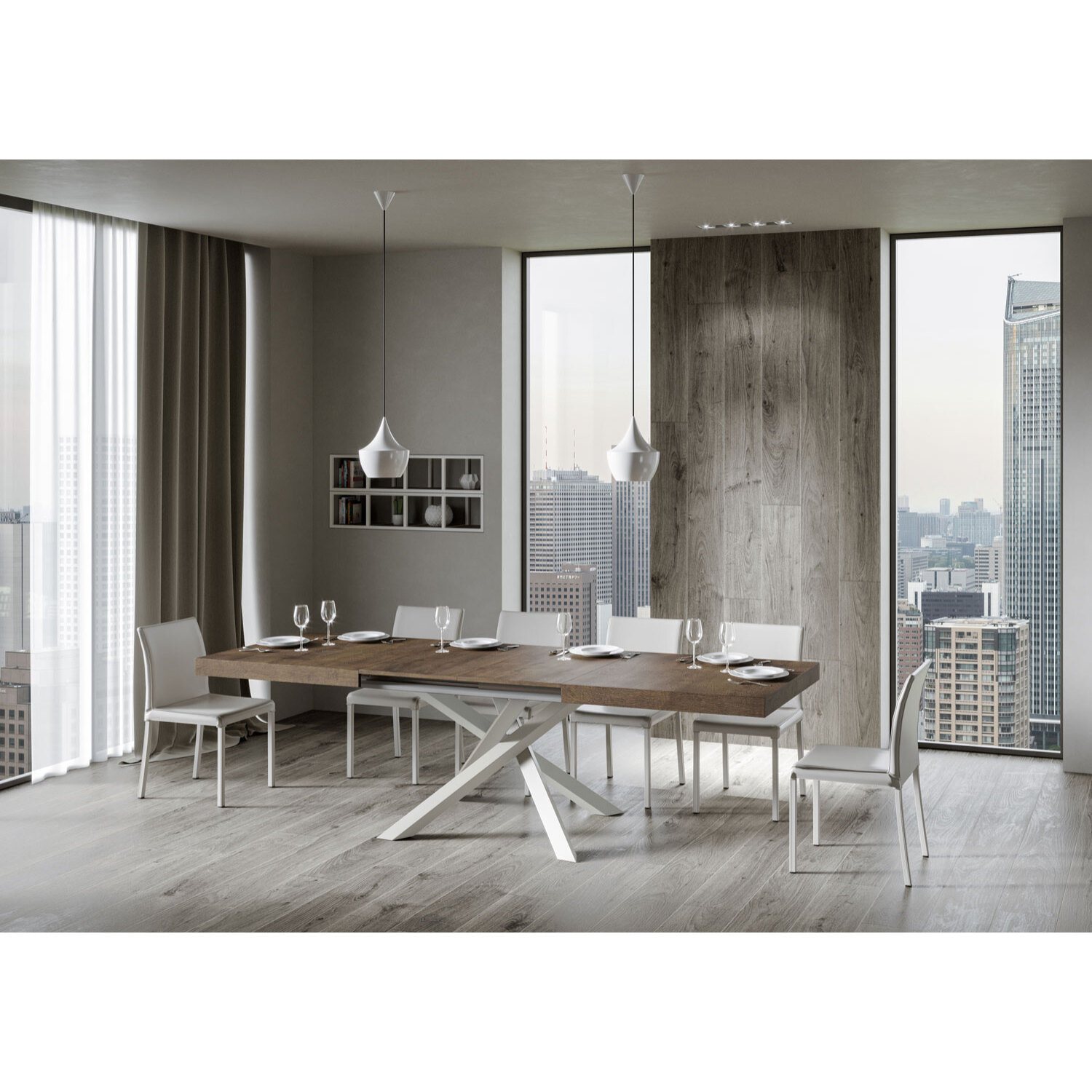 Mesa extensible 90x180/440 cm Volantis Nogal estructura blanco