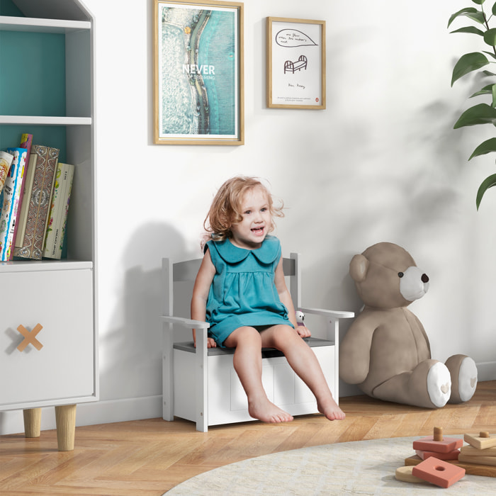 Coffre à jouets pour enfants 2 en 1 banc meuble de rangement et assise avec dossier et accoudoirs - vérin pneumatique 68,5L x 34l x 58H cm gris