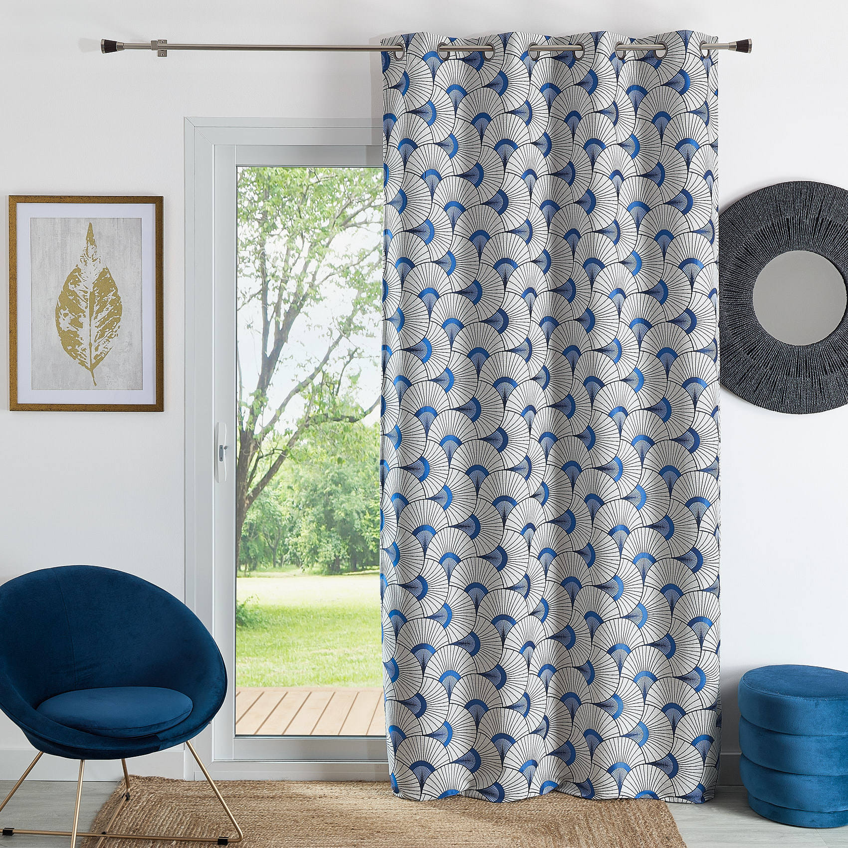 Rideau d'ameublement en jacquard - Bleu