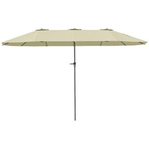 Parasol de jardin grande taille 4 x 2,2 x 2,3 m manivelle métal époxy tissu haute densité 180 g/m² blanc cassé
