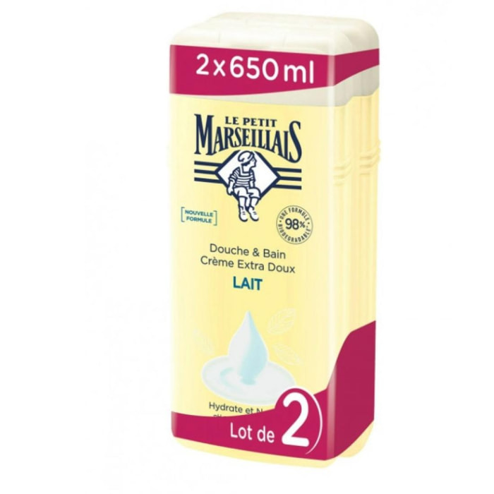 Lot de 2 - LE PETIT MARSEILLAIS - Crème douche et bain lait 650ml