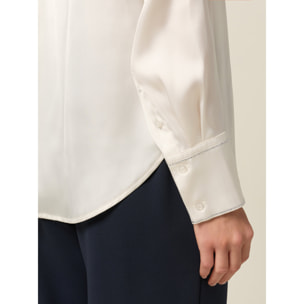 Oltre - Camisa de satén con detalle de cadenillas - Blanco