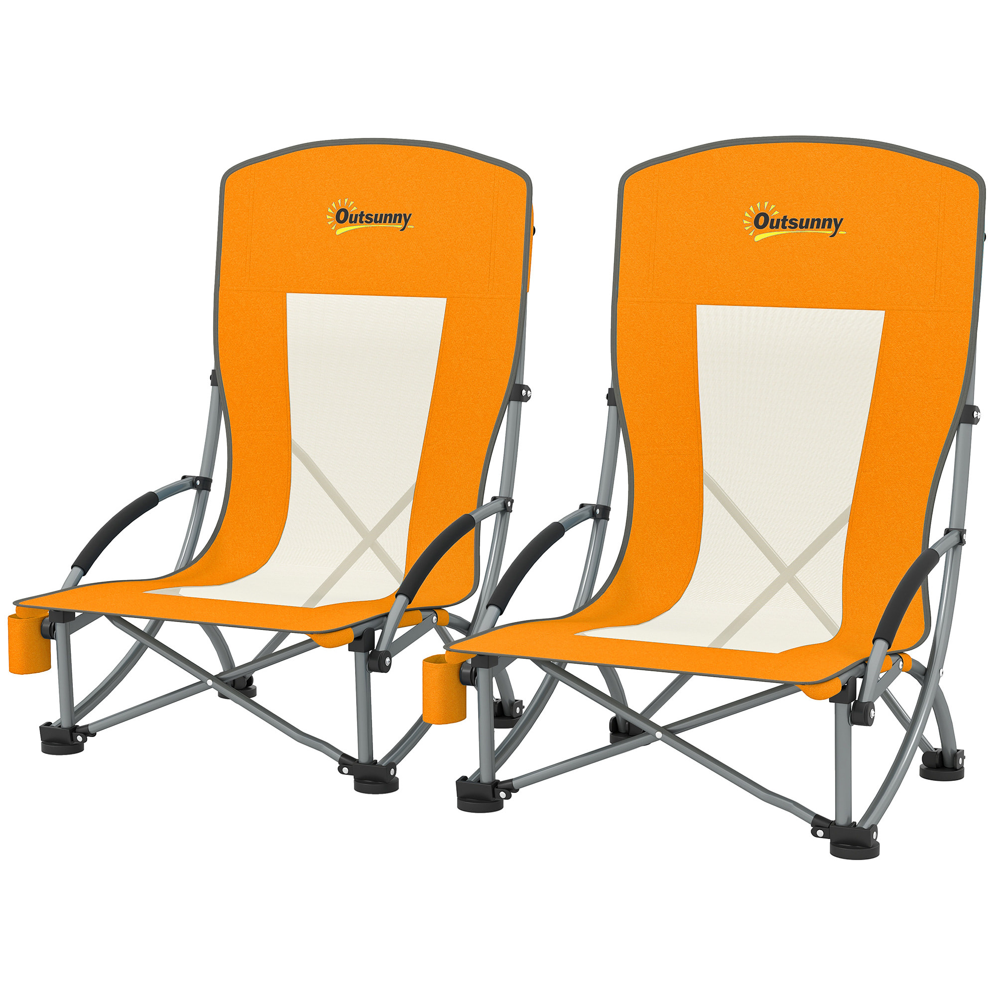 Lot de 2 chaises de plage pliantes - chaise de camping compacte légère poids net 2,7 Kg - métal polyester textilène orange