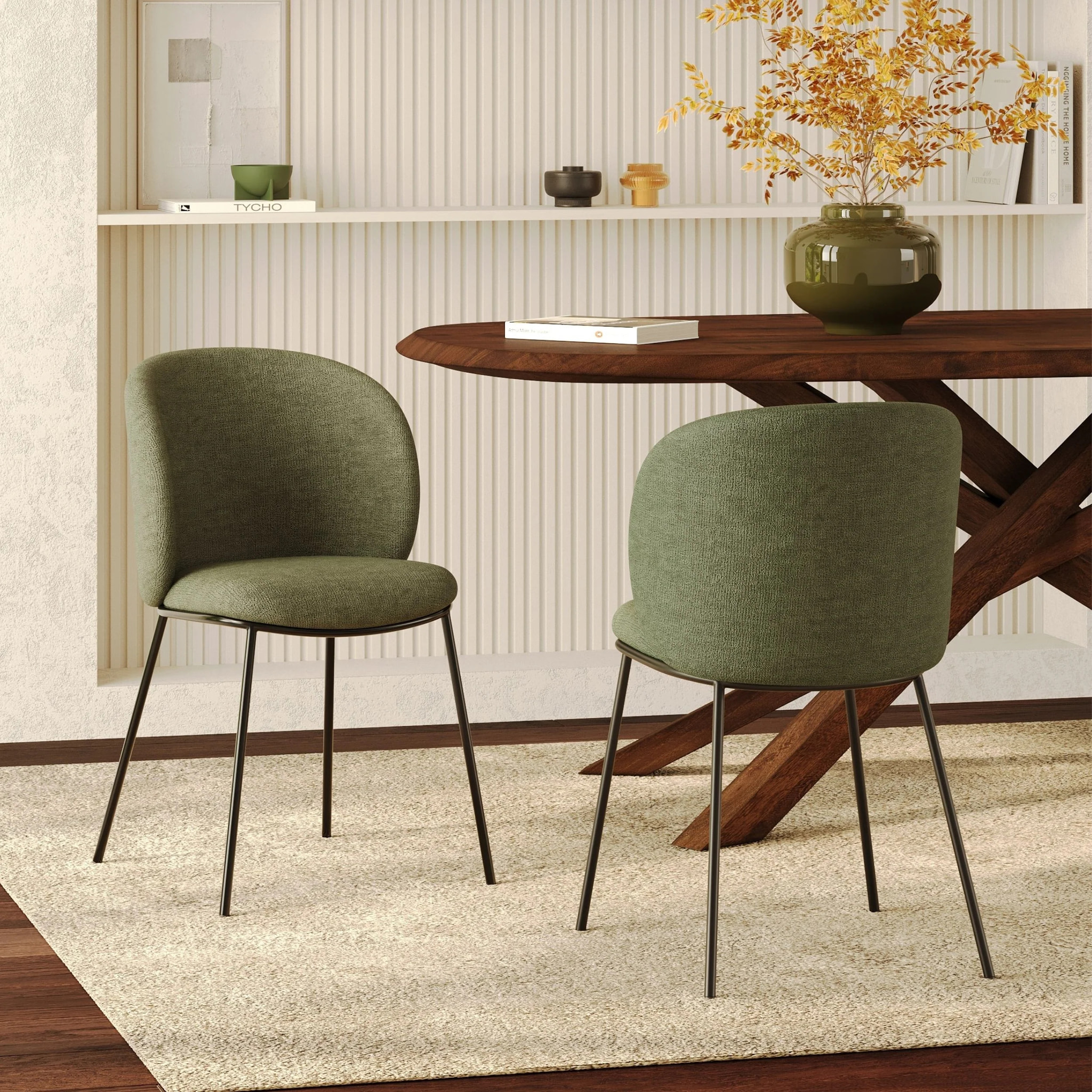Lot de 2 chaises en tissu vert kaki, pieds métal noir - Bulle