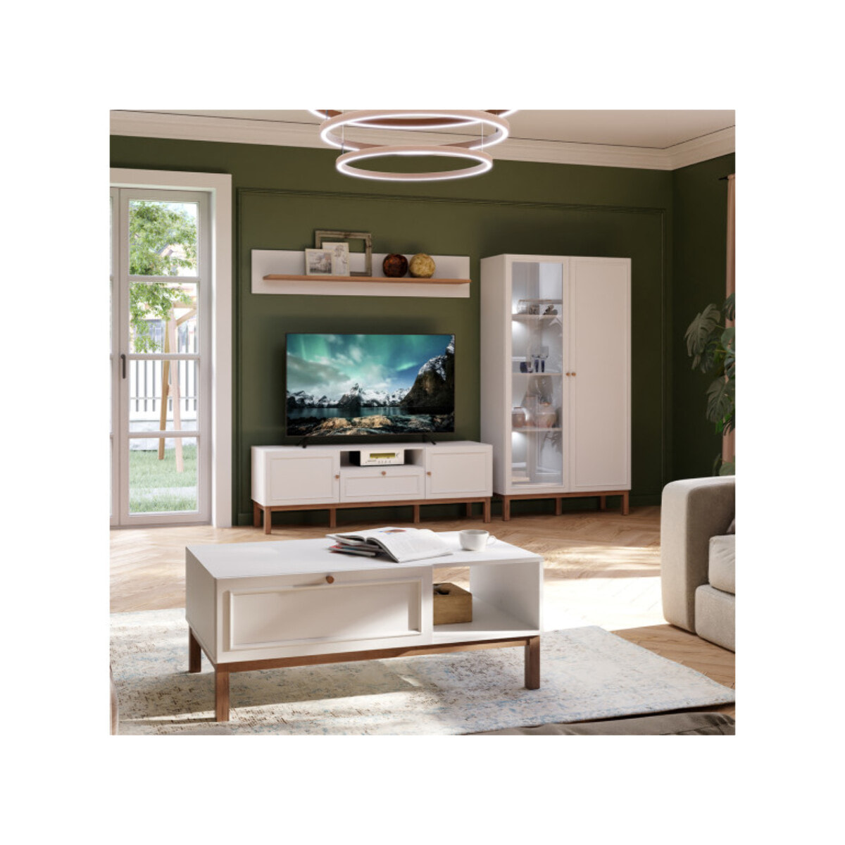 Etagère murale décor chêne et gris clair 160 cm - PENNY