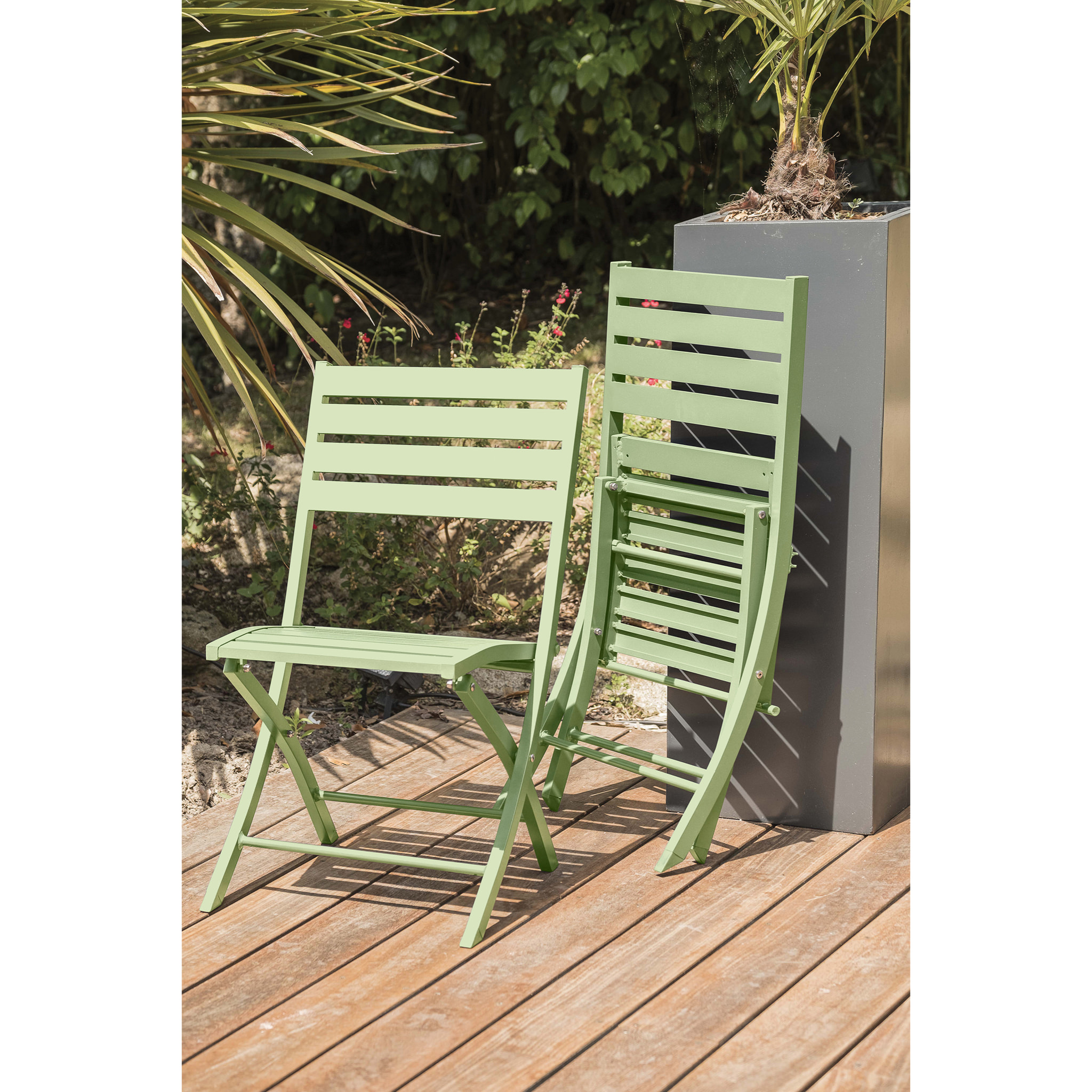 MARIUS - Lot de 2 chaises de jardin en aluminium vert lagune