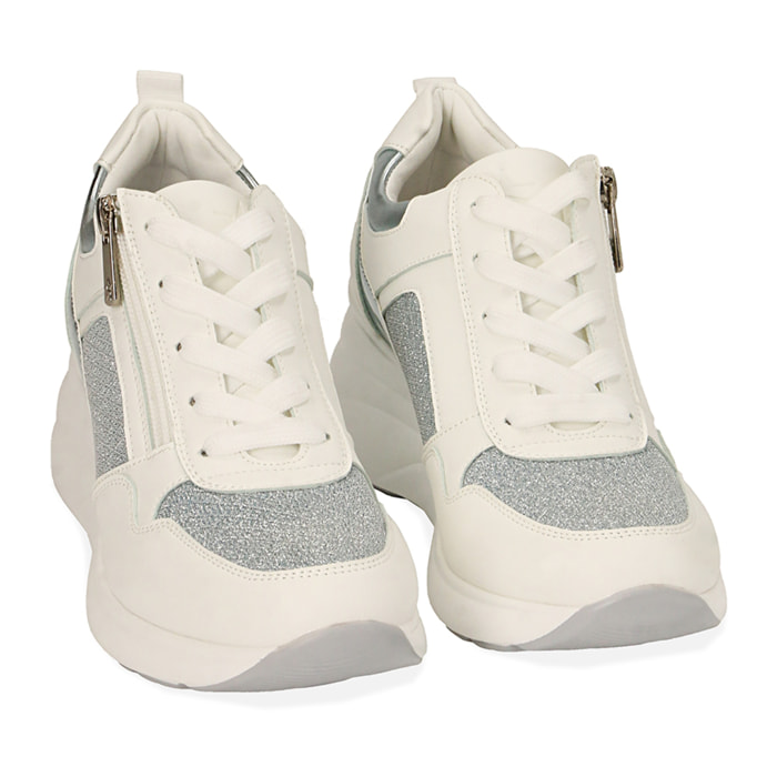 Sneakers bianco/blu, zeppa 5,5 cm