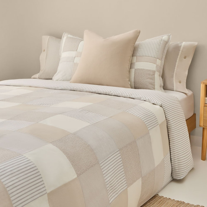 Funda nórdica de algodón 180 hilos patchwork Gropat color gris piedra 100% Algodón