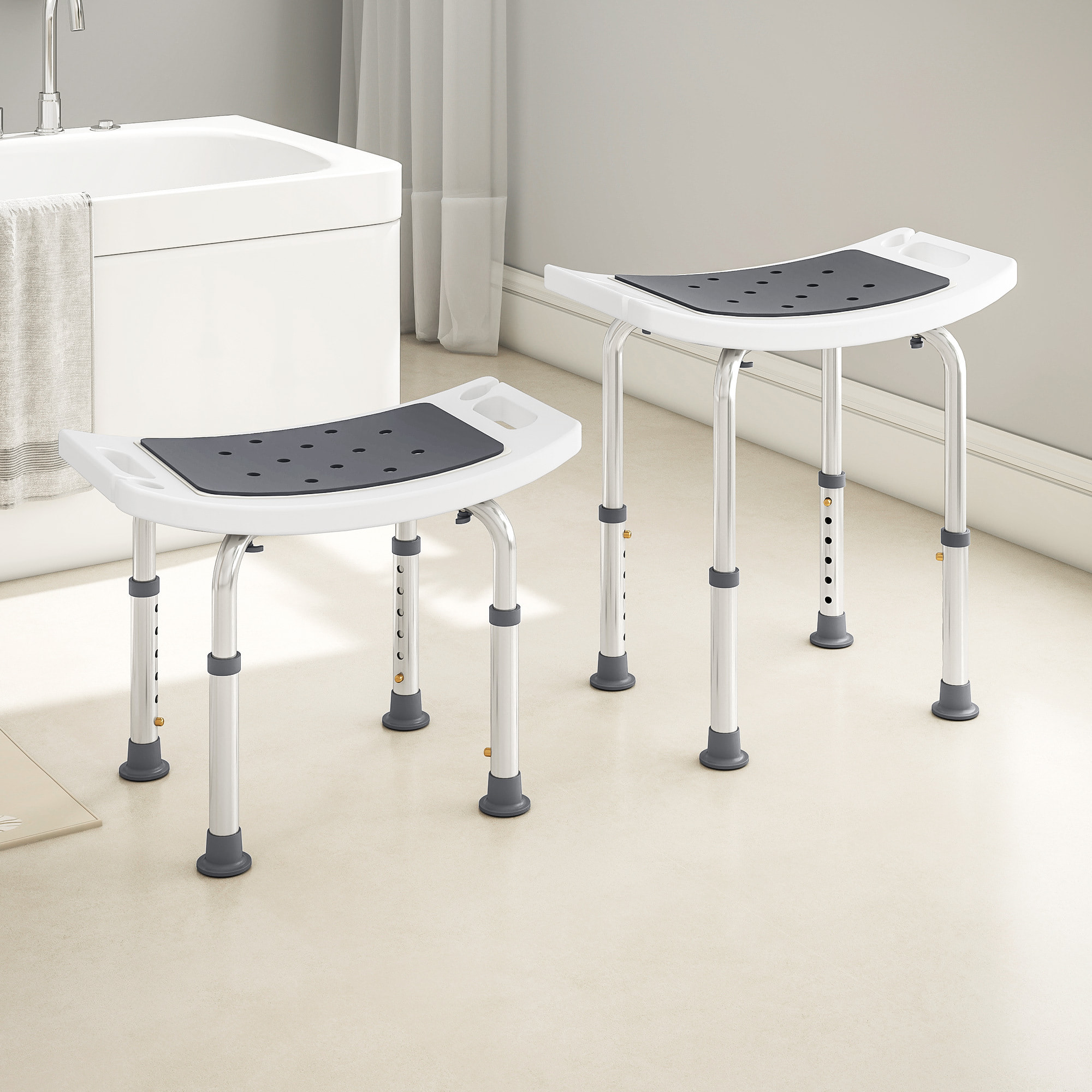 Siège de douche réglable en hauteur tabouret de douche ergonomique pieds antidérapants charge max. 135 Kg alu HDPE blanc gris