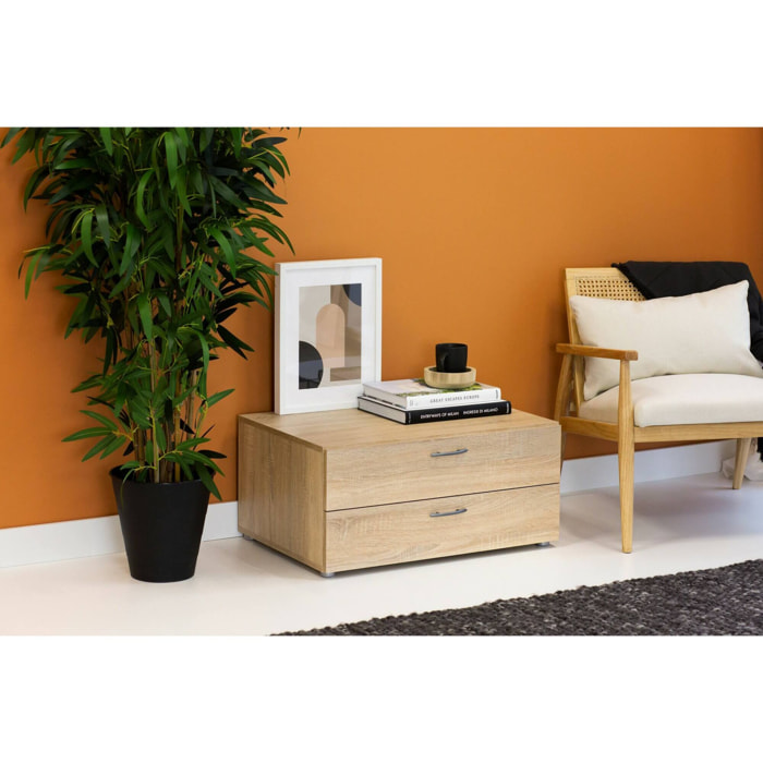 Cassettiera Piatto, Settimino multiuso, Comò camera da letto, Mobile con cassetti, 74x52 h35 cm, Rovere