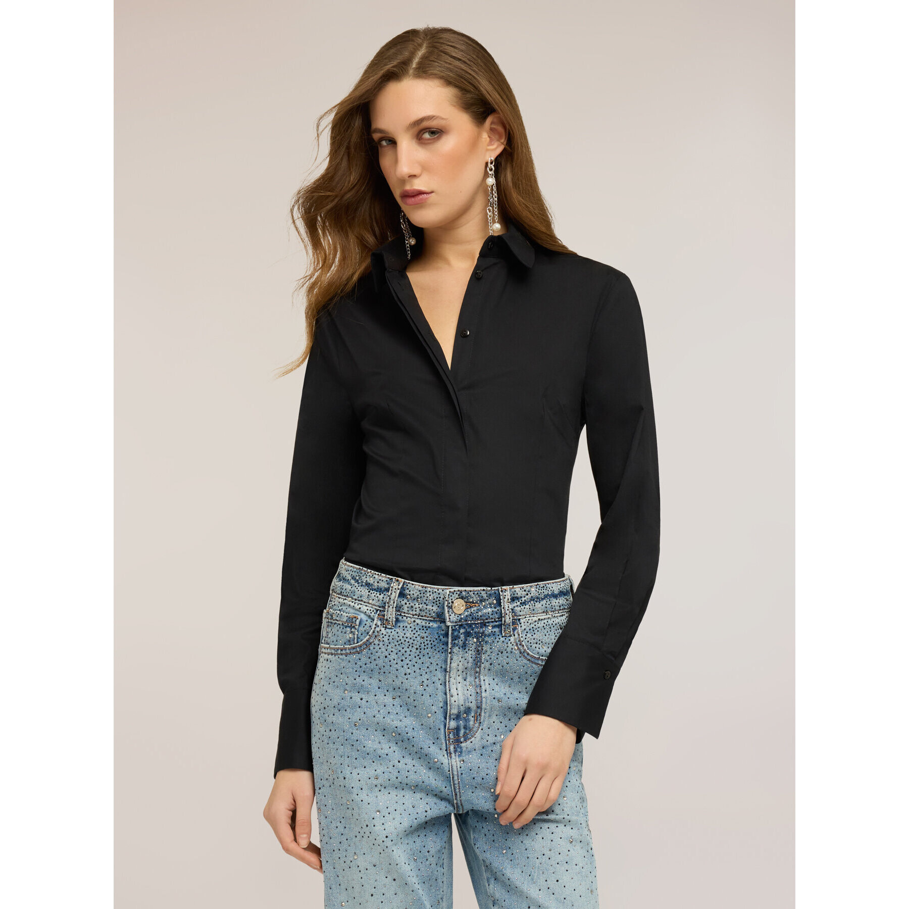 Motivi - Camisa de popelina de algodón - Negro