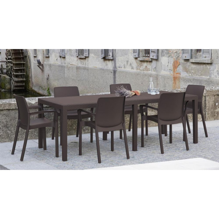 Tavolo da esterno Roma, Tavolo rettangolare allungabile da pranzo, Tavolo da giardino estensibile effetto rattan, 100% Made in Italy, Cm 150x90h72, Marrone