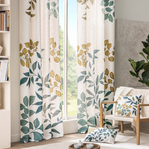 Rideau à œillets polylin imprimé feuillages tamisant - Naturel