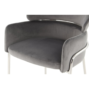 Sedia Elva 100 Grigio e Argento in Velluto