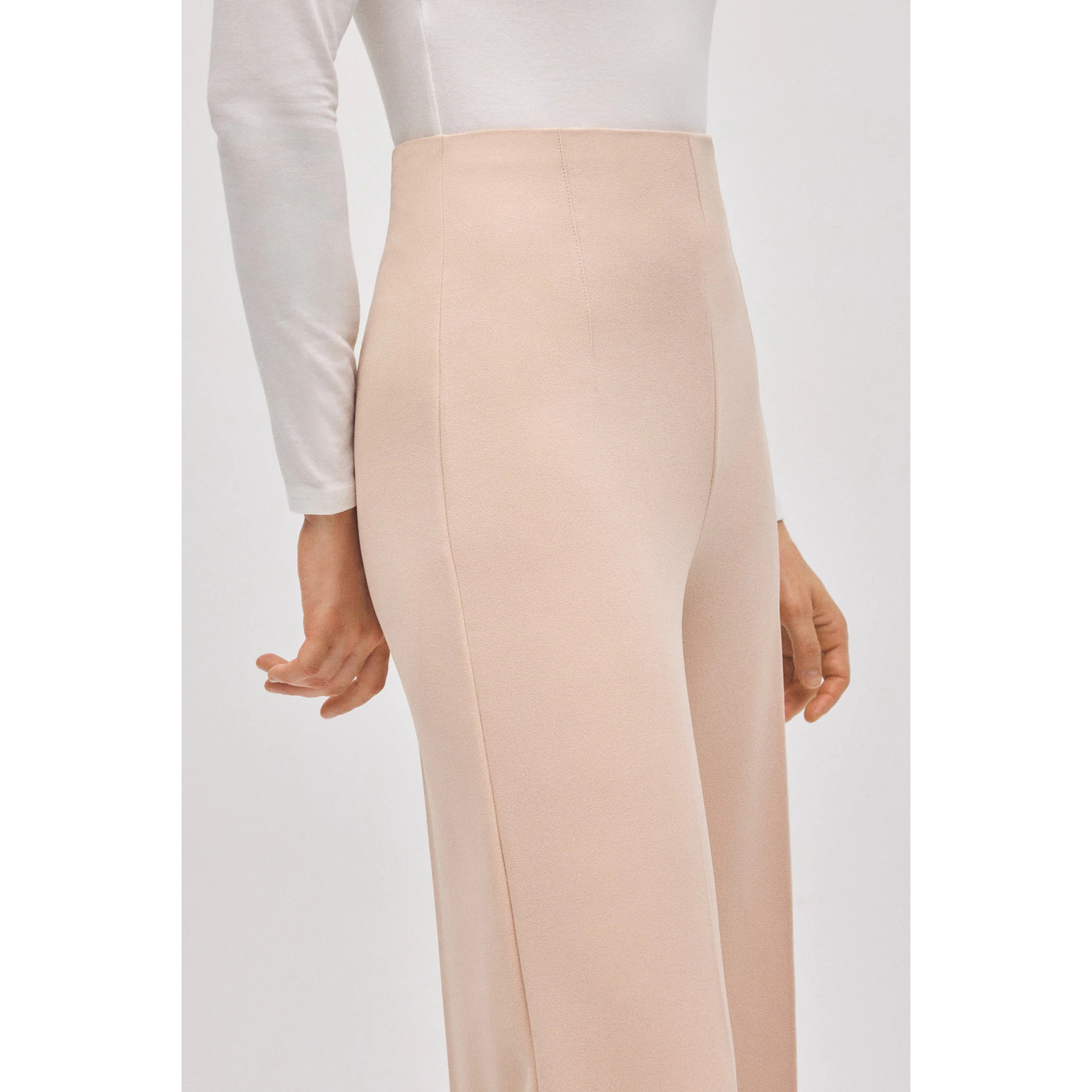 Pantaloni larghi effetto scamosciato color avorio