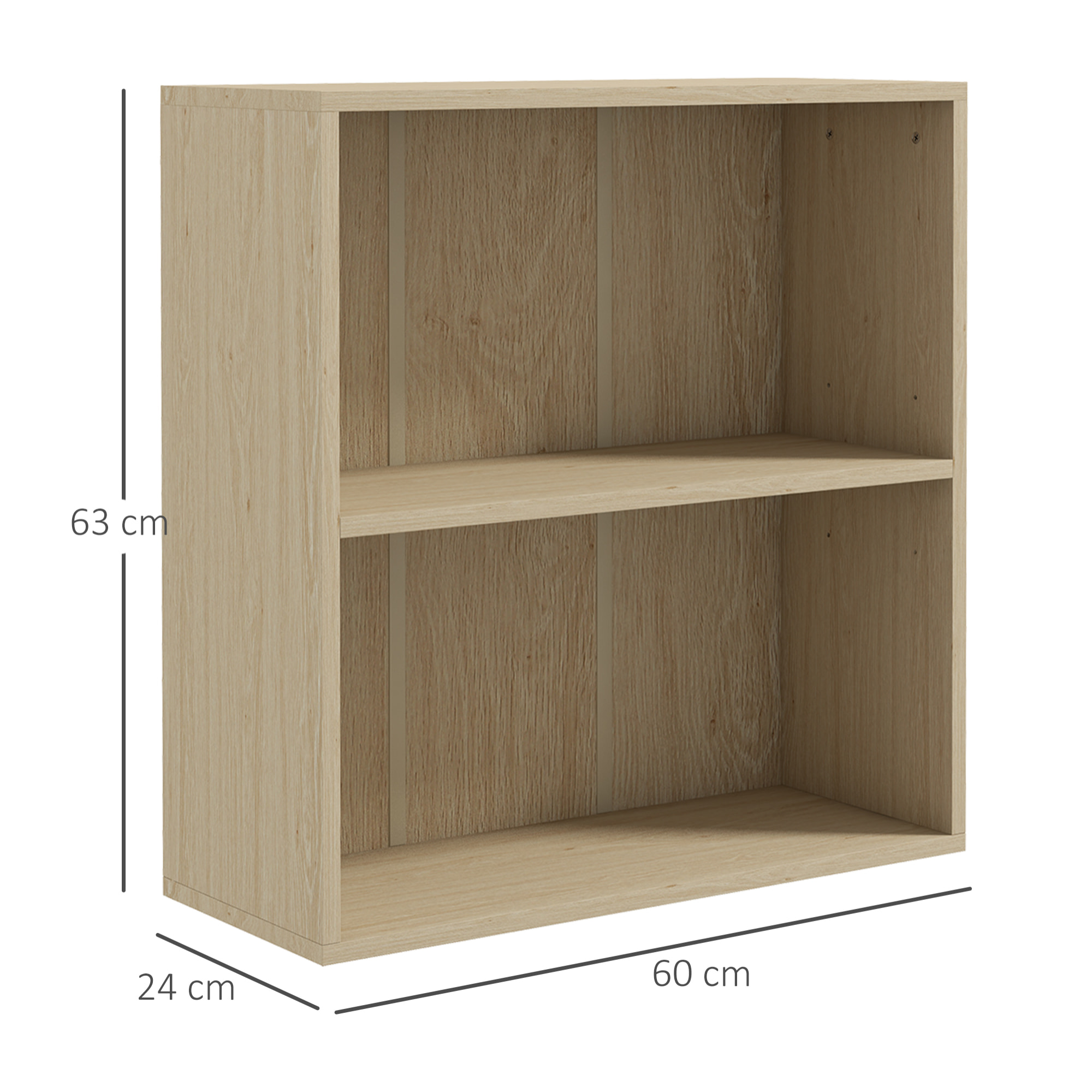 Bibliothèque cube - cube de rangement 2 compartiments - dim. 60 x 24 x 63 cm - effet bois clair