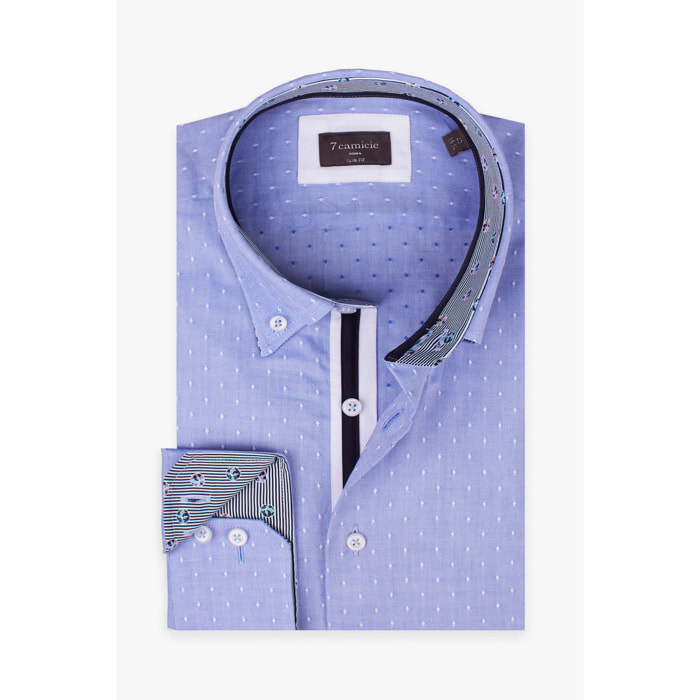 Camicia Uomo 2 Bottoni Button Down Slim Oxford Fantasia Blu Inchiostro\Bianco
