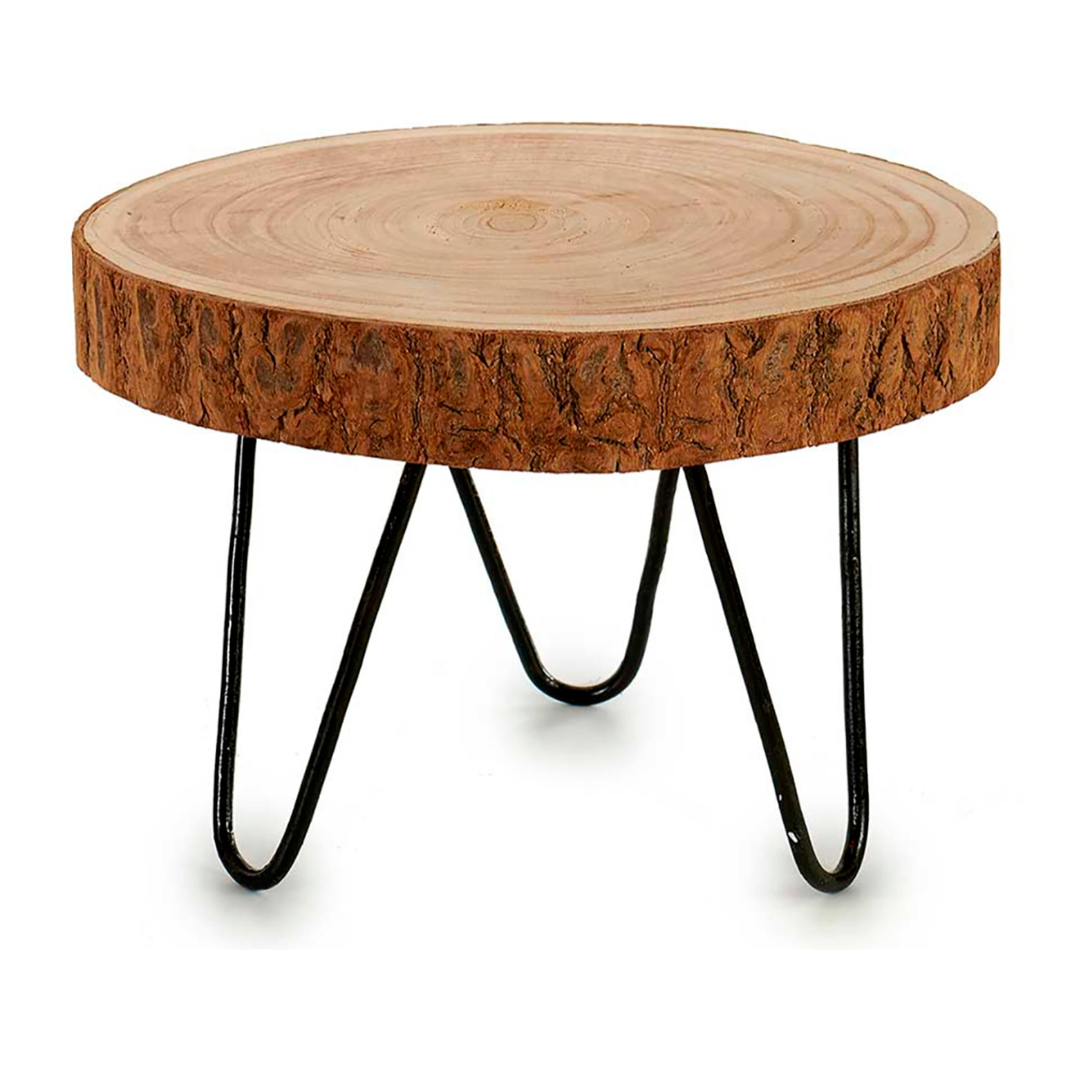 Tavolo in legno stile tronco con gambe in acciaio 28x20cm