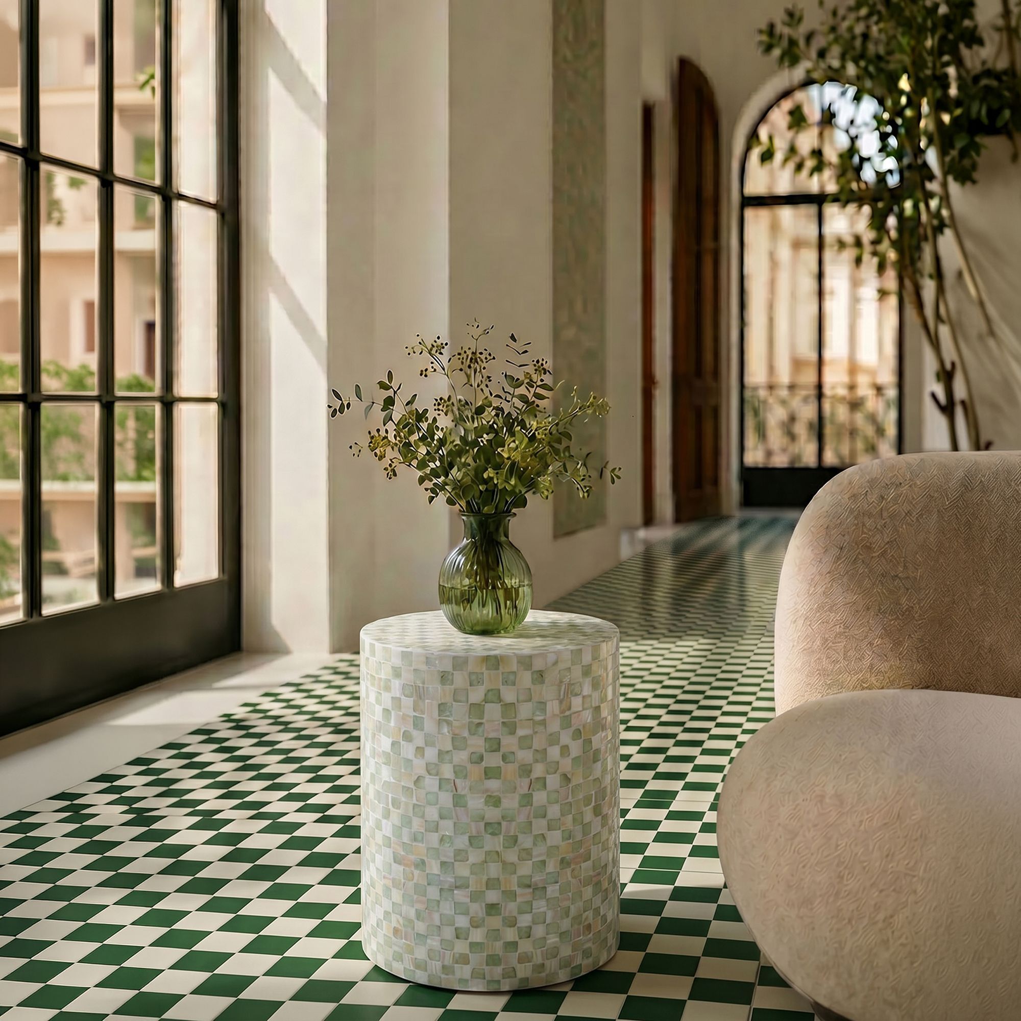 Table d'appoint en coquille de capiz verte ZINA