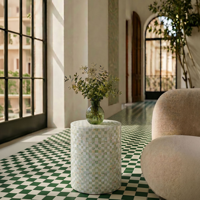 Table d'appoint en coquille de capiz verte ZINA