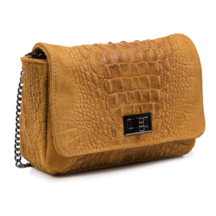 FIRENZE ARTEGIANI Monteriggioni Borsa a Spalla da Donna. Vera Pelle Scamosciata Incisione Coccodrillo Made in Italy 24x8x15 Cm. Colore: pelle