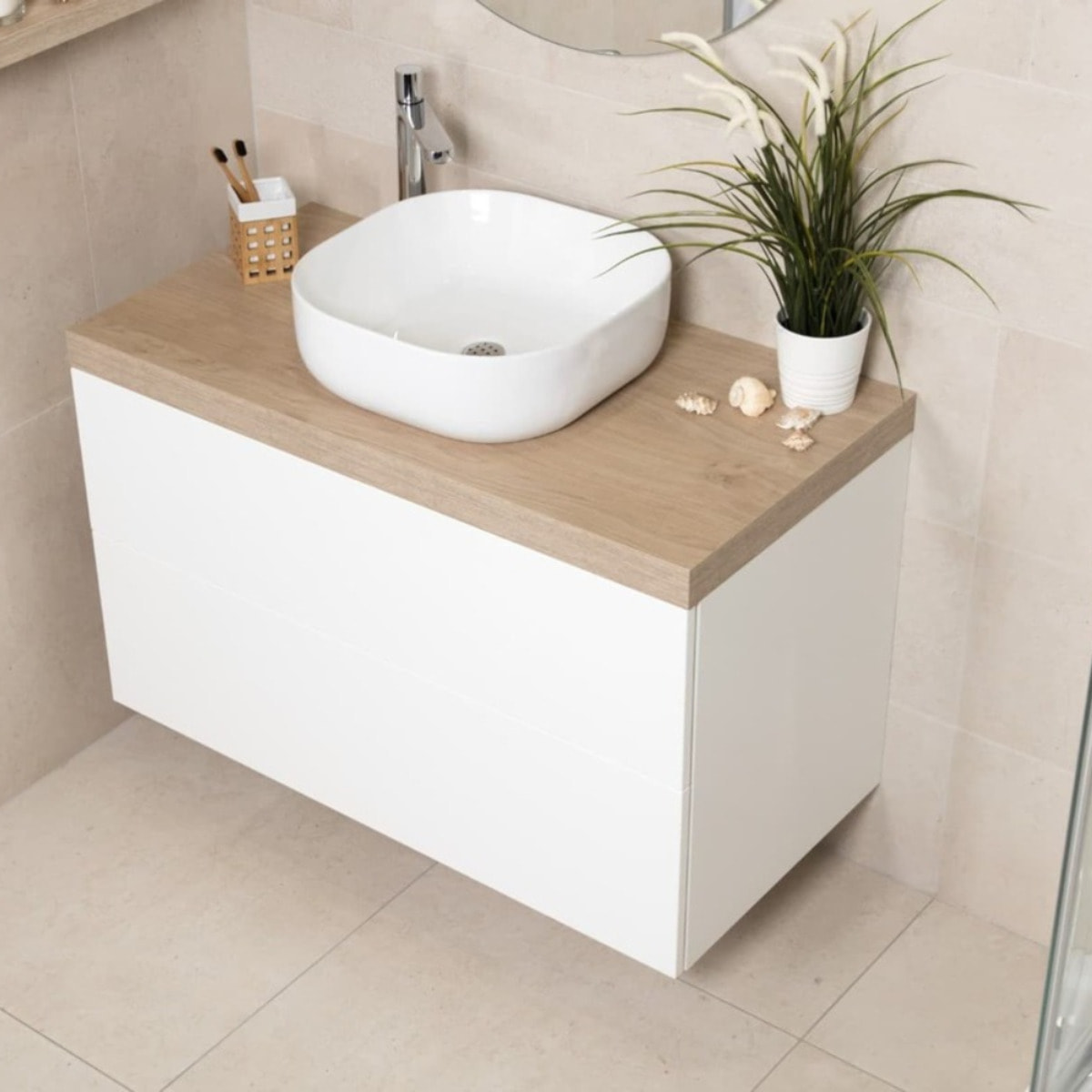 Mitigeur de lavabo XL Fusion avec levier de vidange en verre blanc (SATBSFU285BS)