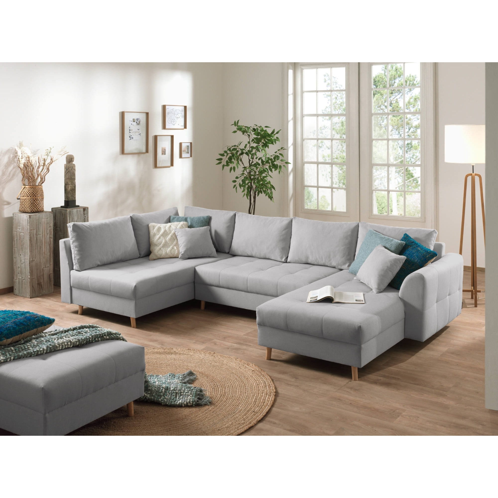 Rune - canapé panoramique avec pouf d'appoint - 7 places - style scandinave - gauche - Gris clair