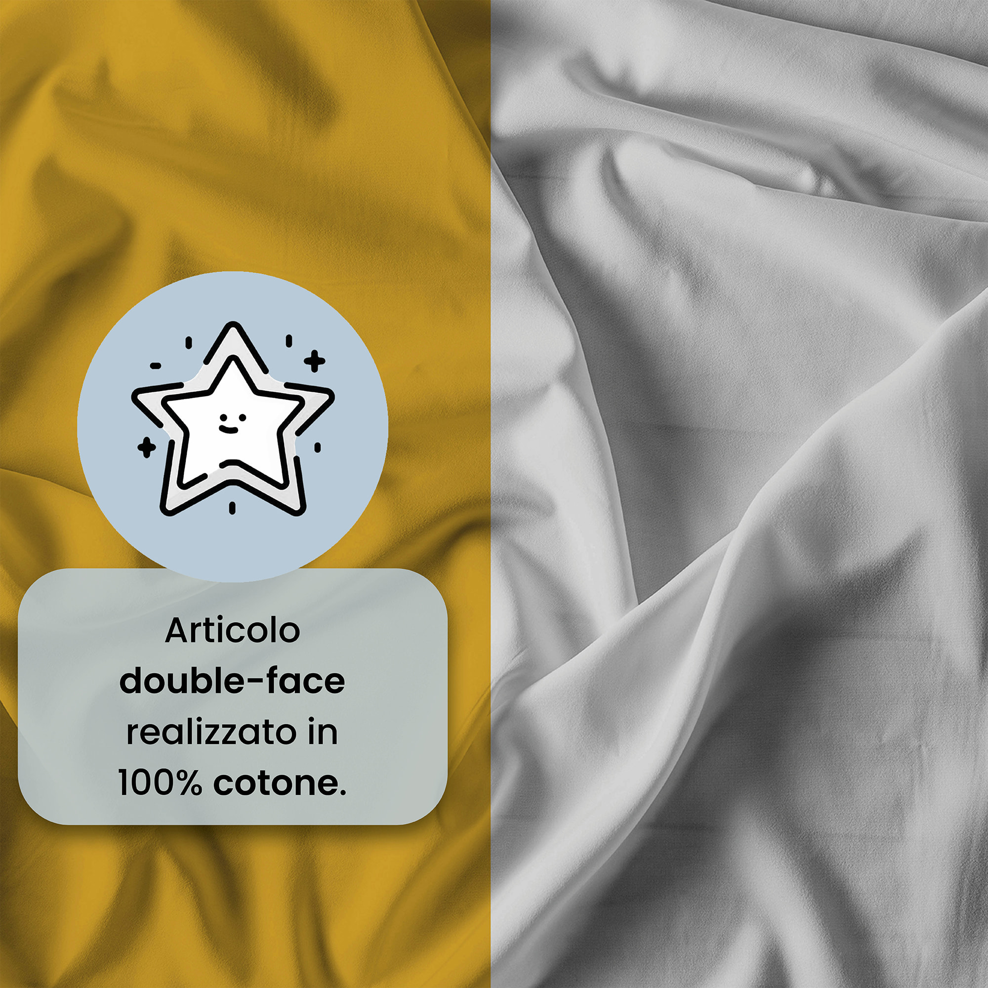 PARURE COPRIPIUMINO NATURAL COLOR, 100% Cotone, Made in Italy - SENAPE/GRIGIO CHIARO