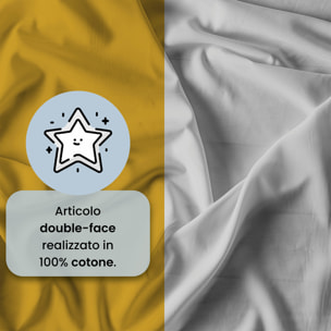 PARURE COPRIPIUMINO NATURAL COLOR, 100% Cotone, Made in Italy - SENAPE/GRIGIO CHIARO