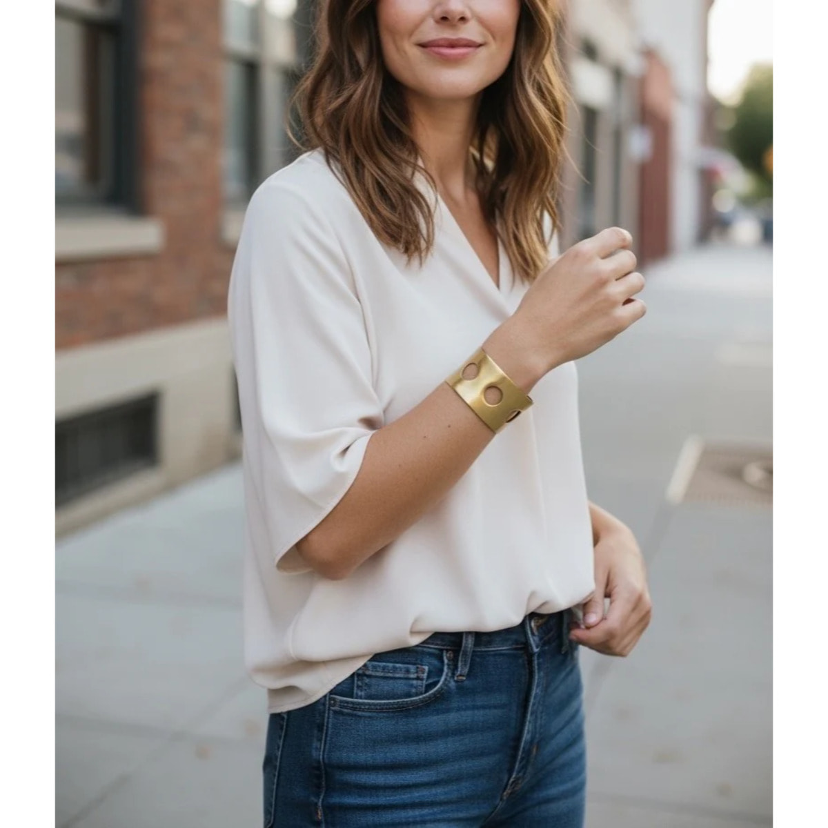 Brazalete pulsera ancha latón Elipse dorado chapado Gloria Mago design