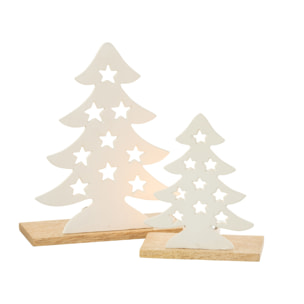 J-Line Bougeoir Sapin Aluminium/Bois Blanc/Naturel Large