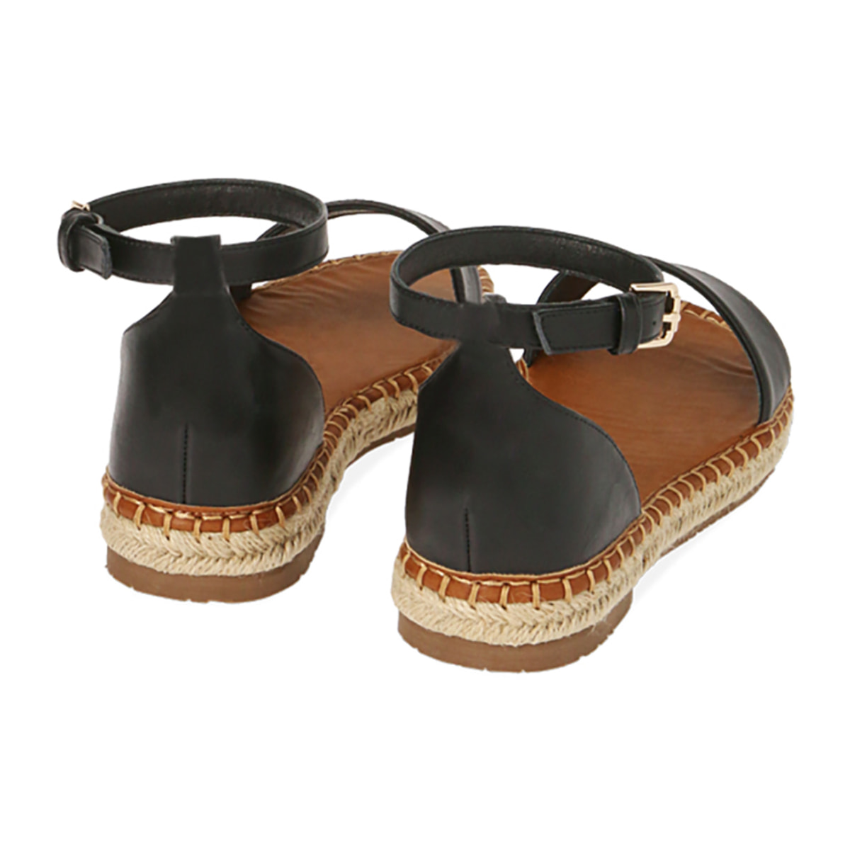 Sandalias negras con suela de paja